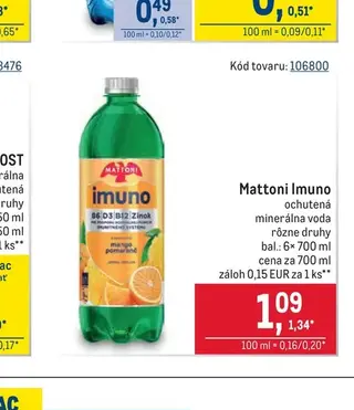 Mattoni Imuno ochutená minerálna voda 6× 700 ml