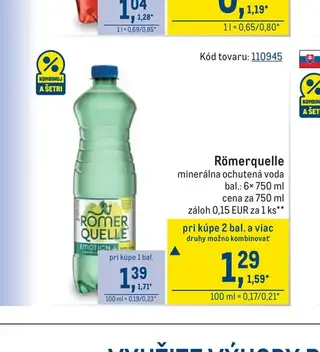 Römerquelle minerálna ochutená voda 6× 750 ml