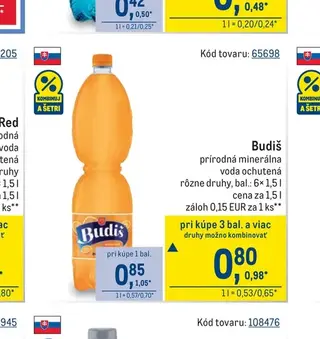 Budiš prírodná minerálna voda ochutená 6× 1,5 l