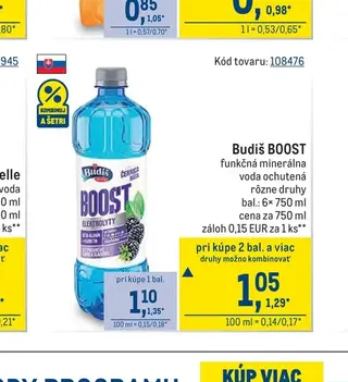 Budiš BOOST funkčná minerálna voda ochutená 6× 750 ml