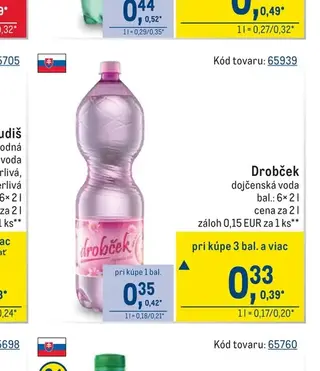 Drobček dojčenská voda 6× 2 l
