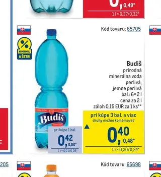 Budiš prírodná minerálna voda 6× 2 l