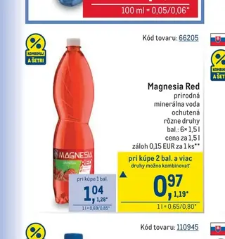 Magnesia Red prírodná minerálna voda ochutená 6× 1,5 l