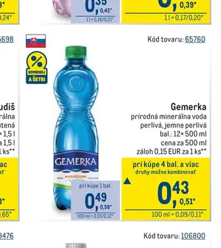 Gemerka prírodná minerálna voda 12× 500 ml