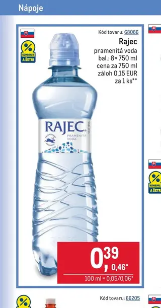 Rajec pramenitá voda 8× 750 ml
