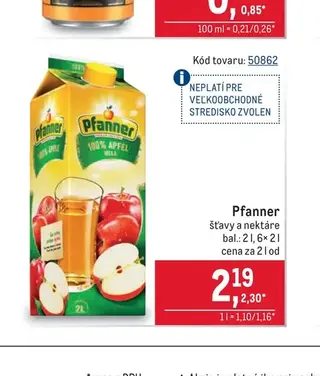 Pfanner šťavy a nektáre 2 l