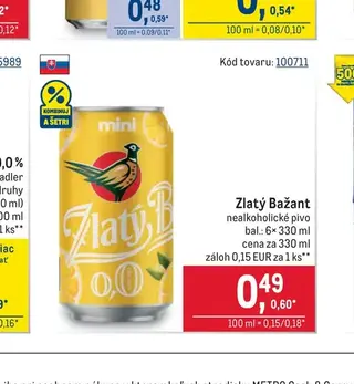 Zlatý Bažant nealkoholické pivo 6× 330 ml