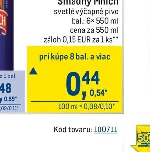 Smädný Mních svetlé výčapné pivo 6× 550 ml