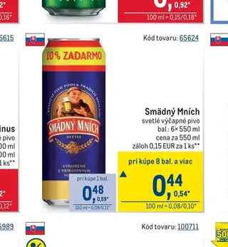 Smädný Mních svetlé výčapné pivo 6× 550 ml