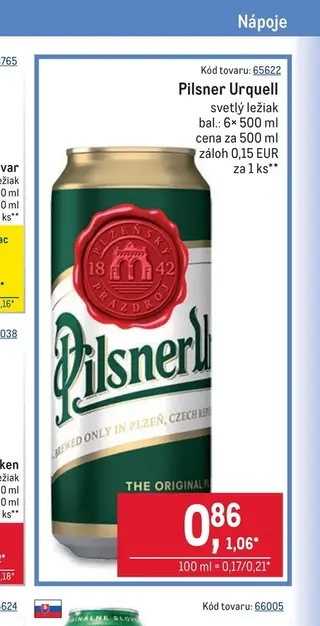 Pilsner Urquell svetlý ležiak 6× 500 ml