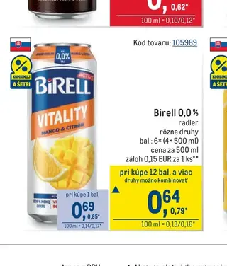 Birell 0,0 % radler 6× (4× 500 ml)