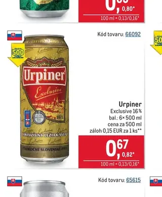 Urpiner Exclusive 16 % 6× 500 ml