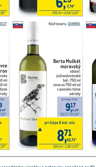 Berta Muškát moravský 750 ml