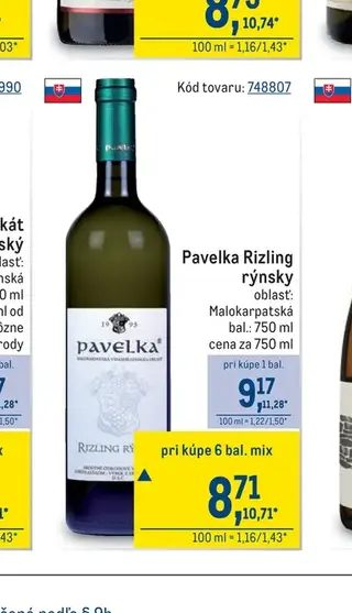Pavelka Rizling rýnsky 750 ml
