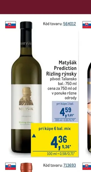 Matyšák Prediction Rizling rýnsky 750 ml