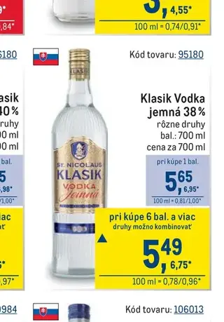 Klasik Vodka jemná 38 %