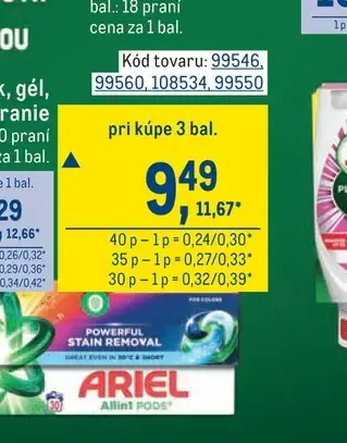 Ariel – prášok, gél, kapsuly na pranie 40 praní