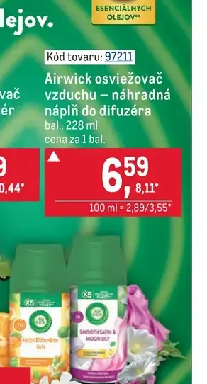 Airwick osviežovač vzduchu – náhradná náplň do difuzéra 228 ml