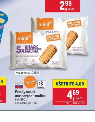 Minit Family snack mascarpone malina 550 g