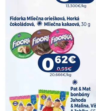 Fidorka Mliečna oriešková, Horká čokoládová, Mliečna kakaová, 30 g