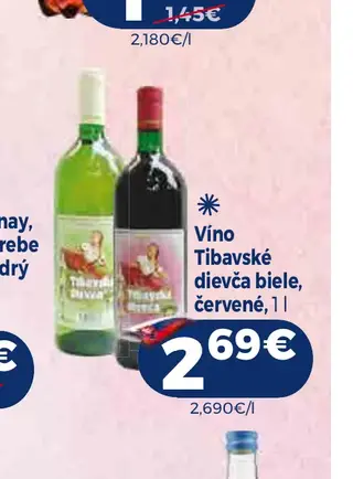 Víno Tibavské dievča biele, červené, 1 l