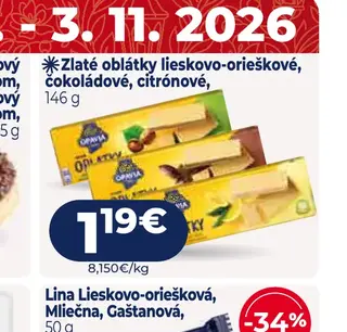 Zlaté oblátky lieskovo-orieškové, čokoládové, citrónové 146 g