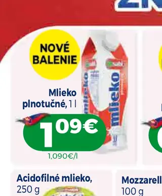 Mlieko plnotučné 1 l