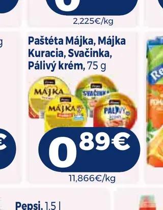 Paštéta Májka, Májka Kuracia, Svačinka, Pálivý krém 75 g