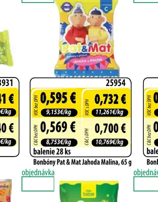 Bonbóny Pat & Mat Jahoda Malina, 65 g