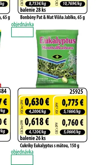 Cukríky Eukalyptus s mätou, 150 g