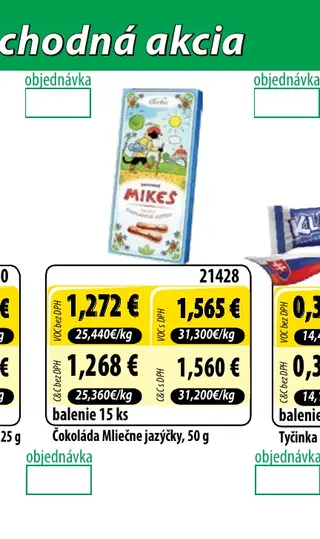 Čokoláda Mliečne jazýčky, 50 g