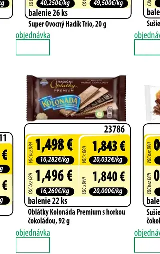 Oblátky Kolonáda Premium s horkou čokoládou, 92 g