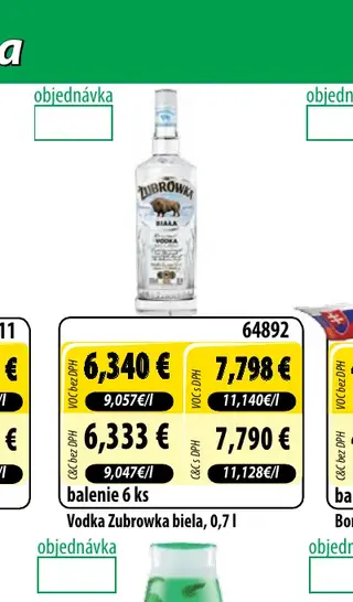 Vodka Zubrowka biela, 0,7 l