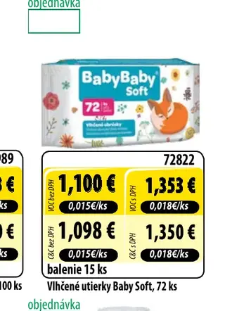 Vlhčené utierky Baby Soft, 72 ks