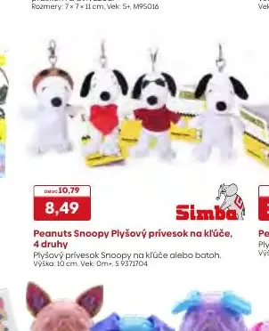 Peanuts Snoopy Plyšový prívesok na kľúče, 4 druhy