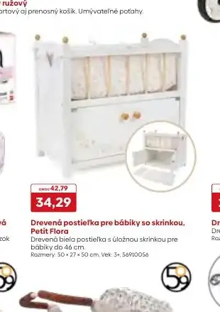 Drevená postieľka pre bábiky so skrinkou, Petit Flora
