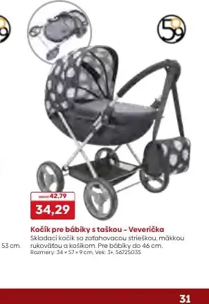 Kočík pre bábiky s taškou – Veverička
