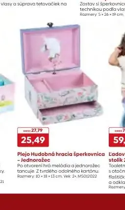 Plejo Hudobná hracia šperkovnica – Jednorožec