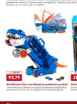 Hot Wheels City t-rex ťahač so svetlami a zvukmi