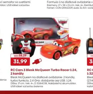 RC Cars 3 Blesk McQueen Turbo Racer 1:24, 2 kanály